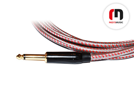Kabel instrumentalny JACK - JACK KĄTOWY Czerwono-srebrny
